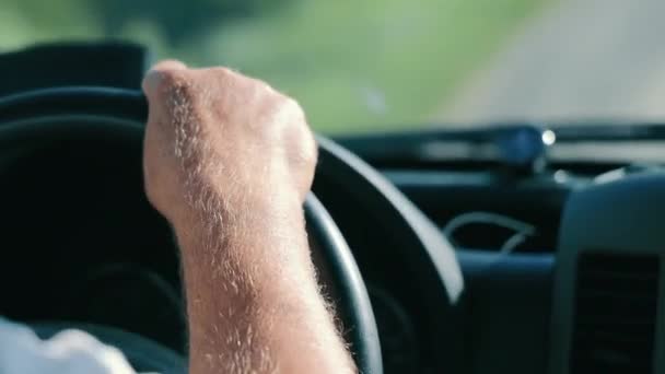 Close Hand Steering Wheel Close Persons Hand Cars Steering Wheel Stock Video