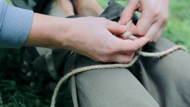 Lacing Boots Field Close Hands Lacing Boots Durable Rope — Stock Video