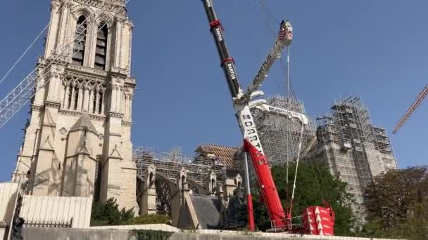 Parijs Frankrijk 2023 Restauratiewerkzaamheden Notre Dame Kathedraal Parijs Iconische Notre — Stockvideo