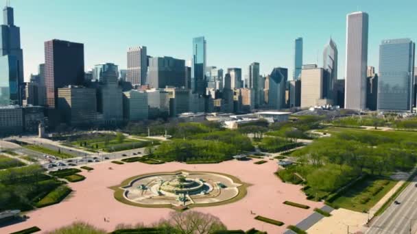 芝加哥天际线空中景观 城市天际线和绿地 — 图库视频影像