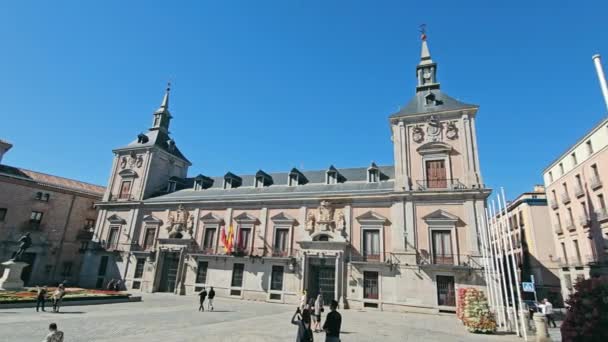 Historisches Madrider Gebäude Fassade Fassade Eines Klassischen Gebäudes Historischen Zentrum — Stockvideo