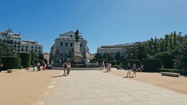 Plaza Historique Avec Monument Madrid Place Urbaine Avec Une Statue — Video