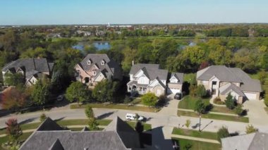ABD 'nin Illinois eyaletinde bir köy olan Lake and Trees ile Suburban Mahallesi Havadan Görünümü.