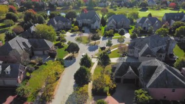 Geniş evleri ve manzaralı yeşillikleri olan dairesel bir sokak manzarası. Illinois Birleşik Devletleri.