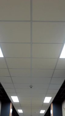 Hastanenin tavanı, bir hastanın perspektifinden koridorda tekerlekli sandalyede giderken görülüyor. Işıklar üstlerinden geçer, hafifçe bulanıklaşır..