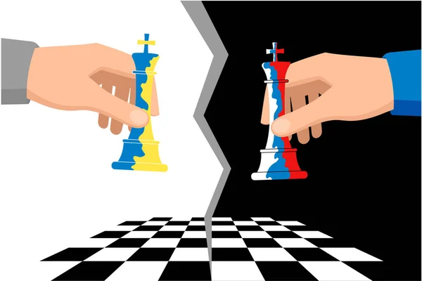 Σκάκι Παιχνίδι Μεταξύ Ρωσίας Και Ουκρανίας Εικονογράφηση Διάνυσμα Επίπεδο Στυλ — Διανυσματικό Αρχείο