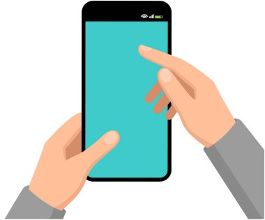 Mavi ekranlı, el kameralı cep telefonu. Mesajınızı bırakabileceğiniz bir yer. Düz biçimdeki vektör ögesi.