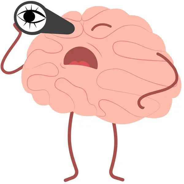フラットスタイルのベクトルキャラクター 脳は望遠鏡を通して見ています 中枢神経系の器官のベクトルイラスト — ストックベクタ