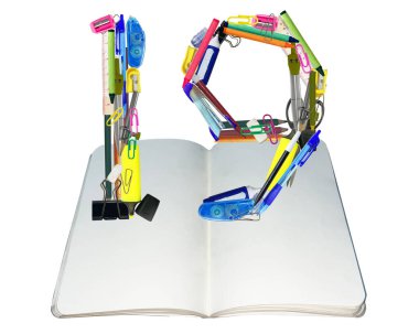 19 sayısının şekli saydam arkaplanda izole edilmiş çeşitli kırtasiyelerden yapılmıştır.