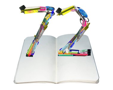 72 sayısının şekli saydam arkaplanda izole edilmiş çeşitli kırtasiyelerden yapılmıştır.