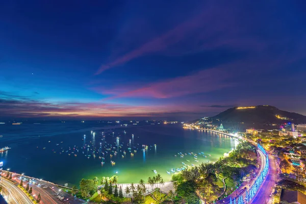Vung Tau City Aerial View Beautiful Sunset Many Boats Panoramic — Stok fotoğraf