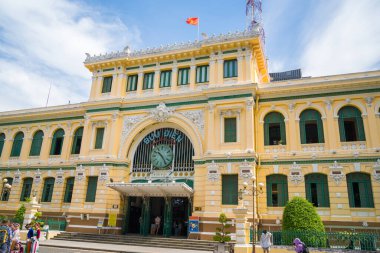 Ho Chi Minh City, Vietnam - FEB 12 2022: Saigon Central Post Office is a post office in the downtown Ho Chi Minh City, Vietnam. Popular place to visit in Saigon. Travel destinations in Vietnam