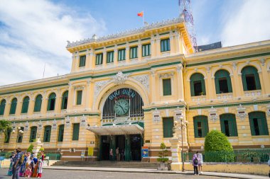 Ho Chi Minh City, Vietnam - FEB 12 2022: Saigon Central Post Office is a post office in the downtown Ho Chi Minh City, Vietnam. Popular place to visit in Saigon. Travel destinations in Vietnam