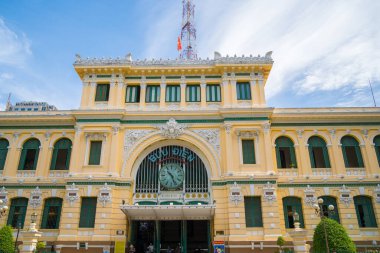 Ho Chi Minh City, Vietnam - FEB 12 2022: Saigon Central Post Office is a post office in the downtown Ho Chi Minh City, Vietnam. Popular place to visit in Saigon. Travel destinations in Vietnam