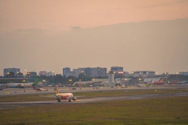 Ho Chi Minh city, Vietnam - FEB 20 2022: the international airport of Tan Son Nhat International Airport, the international airport in Saigon (Ho Chi Minh city), southern Vietnam in night.