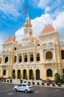 Ho Chi Minh, VIETNAM - FEB 13 2022: Scenic view of the Ho Chi Minh City Hall in Vietnam. Ho Chi Minh City is a popular tourist destination of Asia.