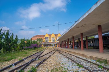 Ancient railway station is famous place, history destination for traveler, french architecture antique train tranport tourist to visit in Da lat, Vietnam
