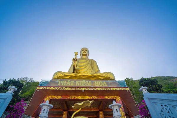 Golden Buddha Statue Hand Holding Lotus Chon Khong Monastery — 스톡 사진