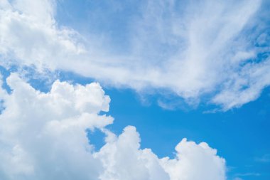 Beautiful view of blue sky with clouds at sunrise. Partly cloudy.Background cloud summer. Cloud summer. Sky cloud clear with sunset. Natural sky cinematic beautiful yellow and white texture background