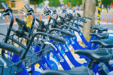 Vung Tau, VIETNAM - MAY 02 2022 : Public bike service launched in Vung Tau City, install the mobile app on your smartphones and fill out personal information for using the service.