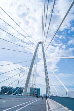 Ho Chi Minh city, Vietnam - MAY 22 2022: Thu Thiem 2 bridge, connecting Thu Thiem peninsula and District 1 across the Saigon River in Bach Dang port