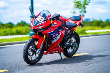 Ho Chi Minh - MAY 22 2022 - Focus the cbr 150r 2021 motorbike is a motorbike from Honda. Very dashing and colorful.