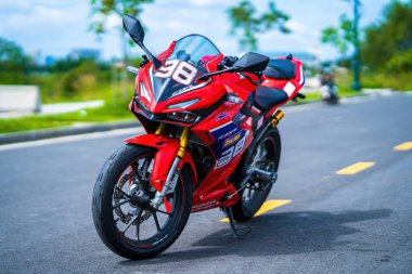 Ho Chi Minh - MAY 22 2022 - Focus the cbr 150r 2021 motorbike is a motorbike from Honda. Very dashing and colorful.