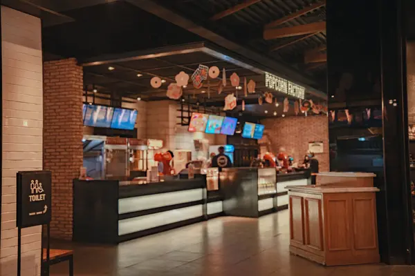 Movie Theater Entrance Interior Blur Image Use Background Business Cinema — Foto de Stock