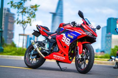 Ho Chi Minh - MAY 22 2022 - Focus the cbr 150r 2021 motorbike is a motorbike from Honda. Very dashing and colorful.