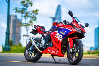 Ho Chi Minh - MAY 22 2022 - Focus the cbr 150r 2021 motorbike is a motorbike from Honda. Very dashing and colorful.