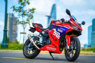Ho Chi Minh - MAY 22 2022 - Focus the cbr 150r 2021 motorbike is a motorbike from Honda. Very dashing and colorful.