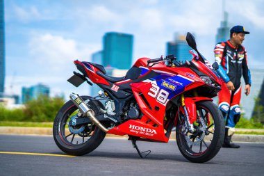 Ho Chi Minh - MAY 22 2022 - Focus the cbr 150r 2021 motorbike is a motorbike from Honda. Very dashing and colorful.