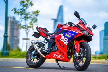 Ho Chi Minh - MAY 22 2022 - Focus the cbr 150r 2021 motorbike is a motorbike from Honda. Very dashing and colorful.