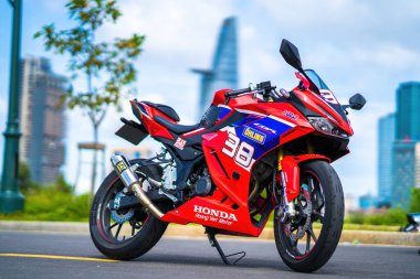 Ho Chi Minh - MAY 22 2022 - Focus the cbr 150r 2021 motorbike is a motorbike from Honda. Very dashing and colorful.