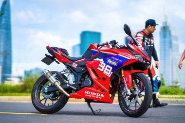 Ho Chi Minh - MAY 22 2022 - Focus the cbr 150r 2021 motorbike is a motorbike from Honda. Very dashing and colorful.