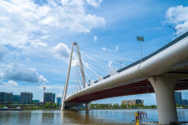 Ho Chi Minh city, Vietnam - MAY 22 2022: Thu Thiem 2 bridge, connecting Thu Thiem peninsula and District 1 across the Saigon River in Bach Dang port