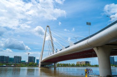 Ho Chi Minh city, Vietnam - MAY 22 2022: Thu Thiem 2 bridge, connecting Thu Thiem peninsula and District 1 across the Saigon River in Bach Dang port