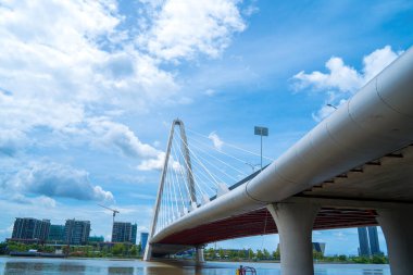 Ho Chi Minh city, Vietnam - MAY 22 2022: Thu Thiem 2 bridge, connecting Thu Thiem peninsula and District 1 across the Saigon River in Bach Dang port