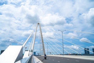 Ho Chi Minh city, Vietnam - MAY 22 2022: Thu Thiem 2 bridge, connecting Thu Thiem peninsula and District 1 across the Saigon River in Bach Dang port