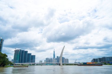 Ho Chi Minh city, Vietnam - MAY 22 2022: Thu Thiem 2 bridge, connecting Thu Thiem peninsula and District 1 across the Saigon River in Bach Dang port