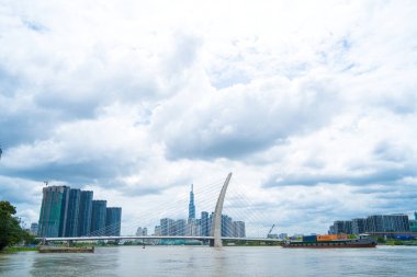 Ho Chi Minh city, Vietnam - MAY 22 2022: Thu Thiem 2 bridge, connecting Thu Thiem peninsula and District 1 across the Saigon River in Bach Dang port