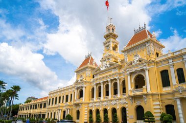 Ho Chi Minh, VIETNAM - MAY 22 2022: Scenic view of the Ho Chi Minh City Hall in Vietnam. Ho Chi Minh City is a popular tourist destination of Asia.
