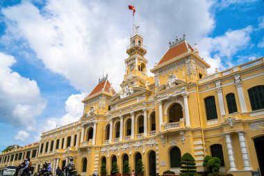Ho Chi Minh, VIETNAM - MAY 22 2022: Scenic view of the Ho Chi Minh City Hall in Vietnam. Ho Chi Minh City is a popular tourist destination of Asia.