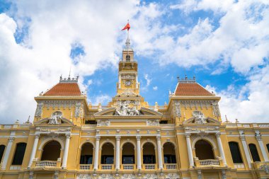 Ho Chi Minh, VIETNAM - MAY 22 2022: Scenic view of the Ho Chi Minh City Hall in Vietnam. Ho Chi Minh City is a popular tourist destination of Asia.