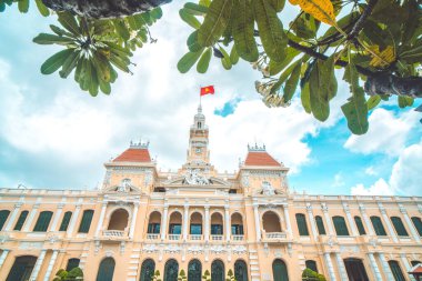 Ho Chi Minh, VIETNAM - MAY 22 2022: Scenic view of the Ho Chi Minh City Hall in Vietnam. Ho Chi Minh City is a popular tourist destination of Asia.