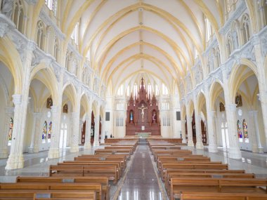 Interior of Song Vinh Church, also known as Parish Song Vinh which attracts tourists to visit spiritually on weekends in Vung Tau, Vietnam. Song Vinh Church have construction building look like France