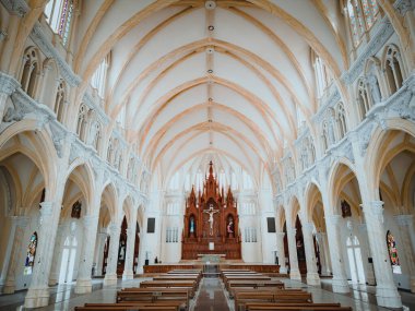 Interior of Song Vinh Church, also known as Parish Song Vinh which attracts tourists to visit spiritually on weekends in Vung Tau, Vietnam. Song Vinh Church have construction building look like France