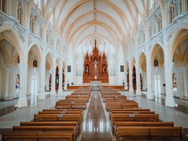 Interior of Song Vinh Church, also known as Parish Song Vinh which attracts tourists to visit spiritually on weekends in Vung Tau, Vietnam. Song Vinh Church have construction building look like France