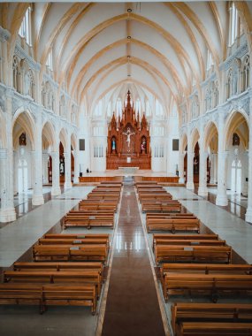 Interior of Song Vinh Church, also known as Parish Song Vinh which attracts tourists to visit spiritually on weekends in Vung Tau, Vietnam. Song Vinh Church have construction building look like France