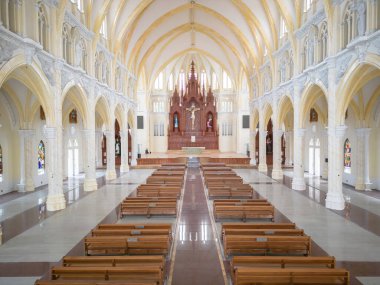 Interior of Song Vinh Church, also known as Parish Song Vinh which attracts tourists to visit spiritually on weekends in Vung Tau, Vietnam. Song Vinh Church have construction building look like France